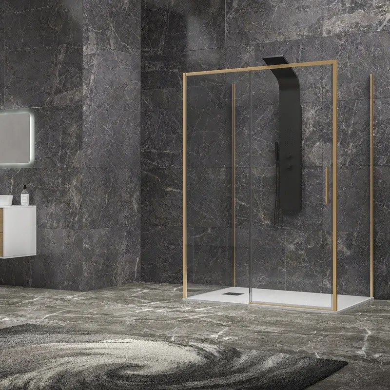 Box doccia 3 lati 90x140x90 oro satinato anta scorrevole  | KLA-4000G - KAMALU