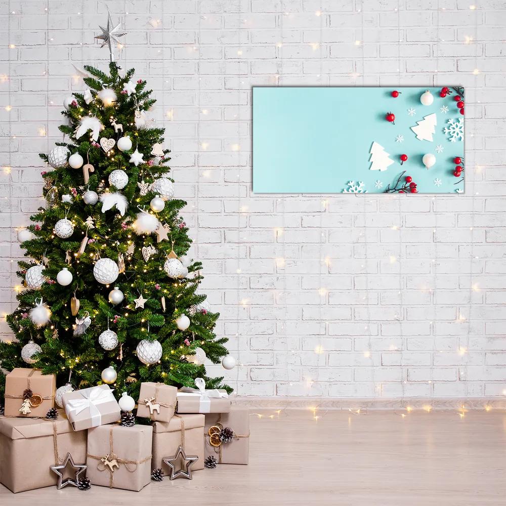 Quadro in vetro acrilico Ornamenti di Natale con fiocchi di neve 100x50 cm