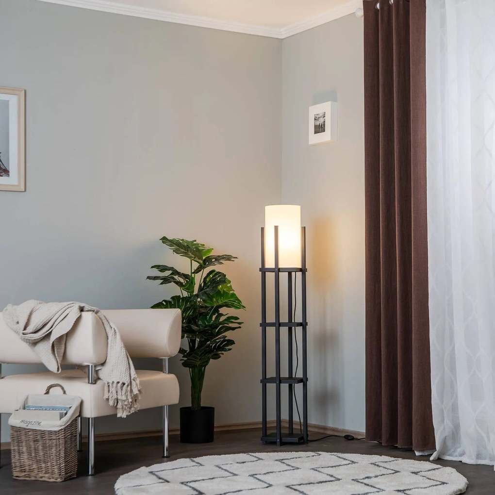 Opviq Lampada da terra 8111 nera, mensola, paralume in tessuto bianco