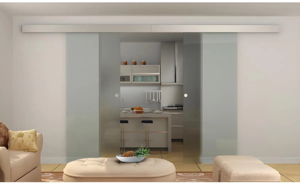 Doppia porta scorrevole - 2 x H205 x L83 cm - Vetro temperato - ALINA