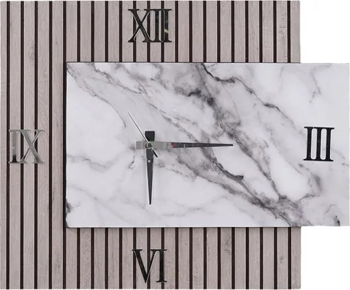 Orologio 72x58 cm in legno cannettato tortora e marmo