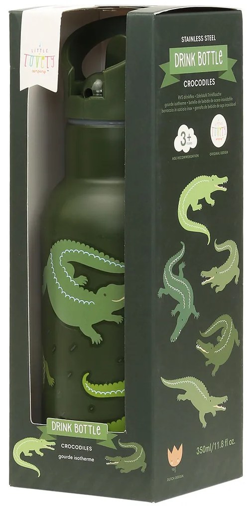 A Little Lovely Company - borraccia in acciaio inox, 350 ml - coccodrillo