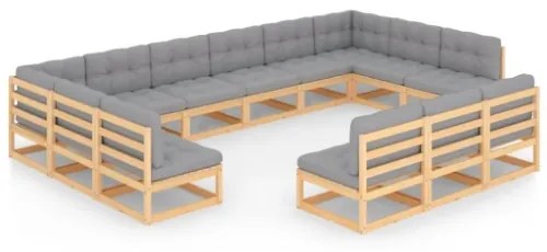 Set Divani da Giardino 13 pz con Cuscini Legno Massello di Pino