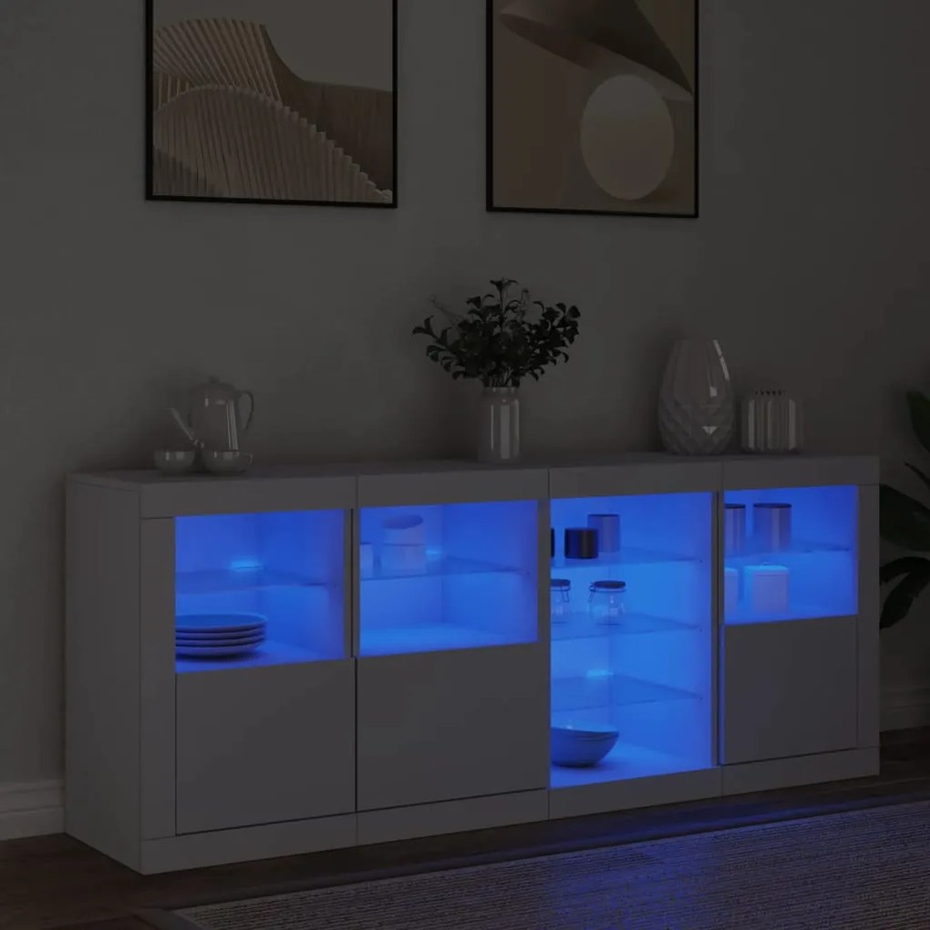 Credenza con luci led bianca 164x37x67 cm