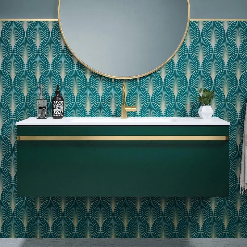 Mobile bagno sospeso con lavabo L 120 x H 40 x P 45.5 cm verde e oro per vasca centrale Loa
