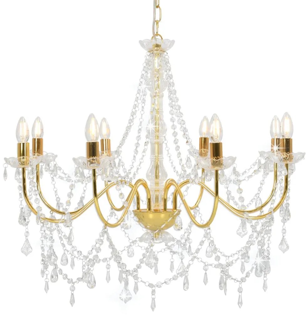 Lampadario Con Perline Dorato 8 Lampadine E14 /