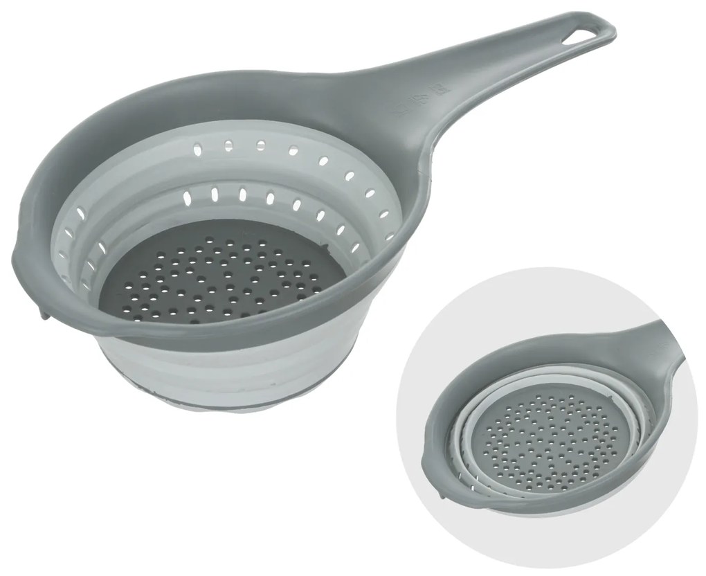 Scolapasta salvaspazio pieghevole grigio con manico
