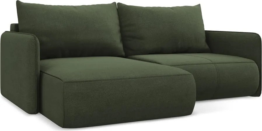 Divano angolare verde allungabile/con contenitore (con penisola a sinistra) Nanea – Makamii