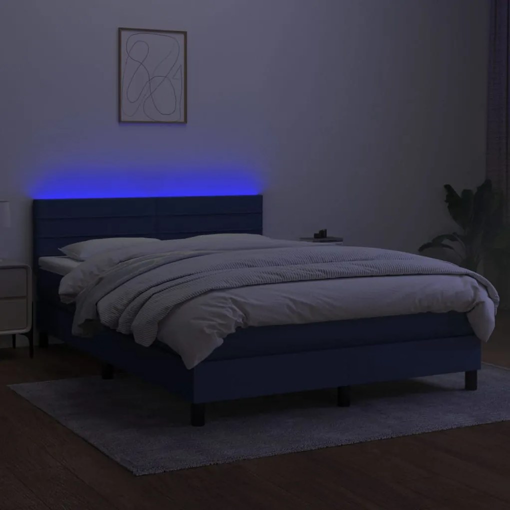 Letto a molle con materasso e led blu 140x200 cm in tessuto