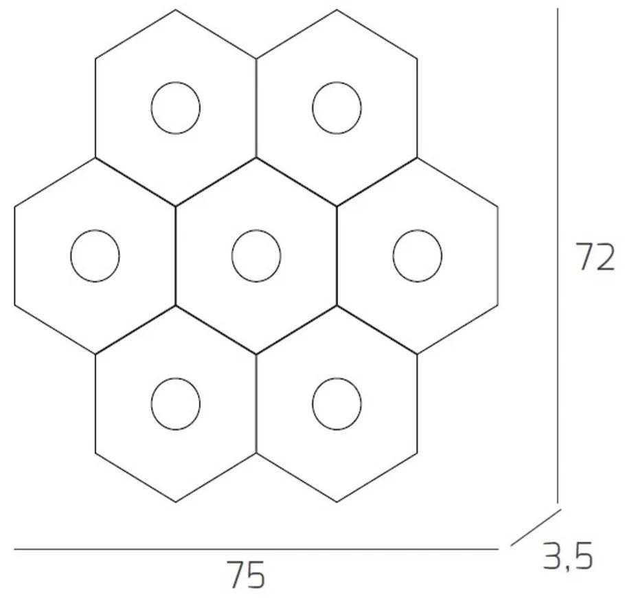 Plafoniera Moderna Hexagon Metallo Foglia Argento 7 Luci Led 12X7W