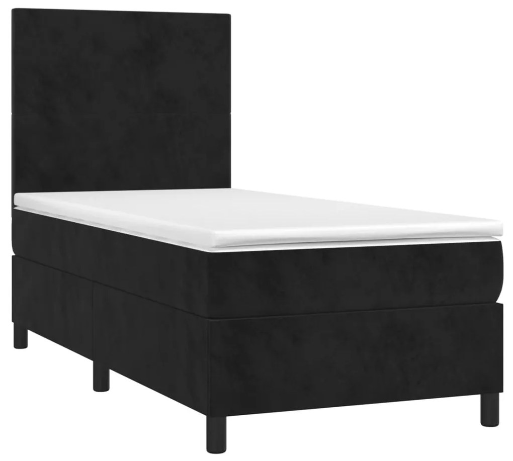 Letto a molle con materasso e led nero 90x200 cm in velluto