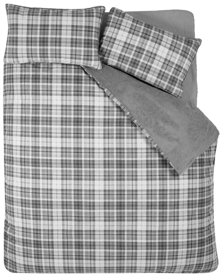 Set copripiumino e federa grigio in sherpa per letto singolo 135x200 cm Cosy Sherpa Check – Catherine Lansfield