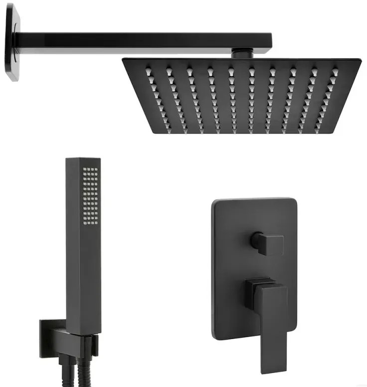 Set doccia incasso Kubo nero opaco con soffione 25 cm e kit doccia