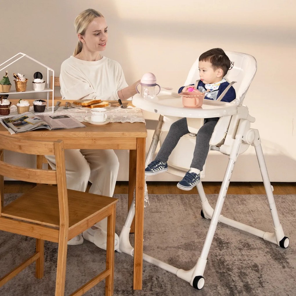 Costway Seggiolone 4 in 1 per bambini con 6 altezze, Seggiolone pieghevole con schienale regolabile in 5 posizioni Beige
