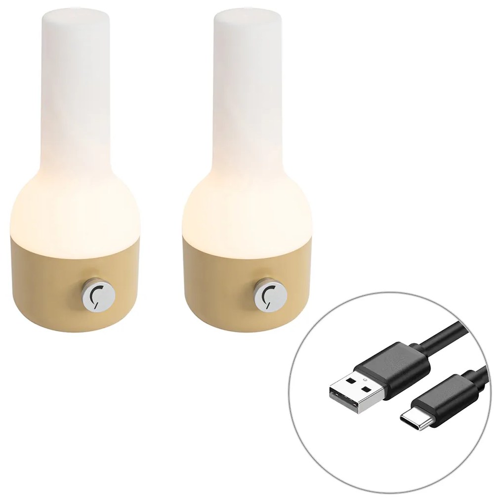 Set di 2 lampade da tavolo da esterno oro con bianco con LED ricaricabile - Haard