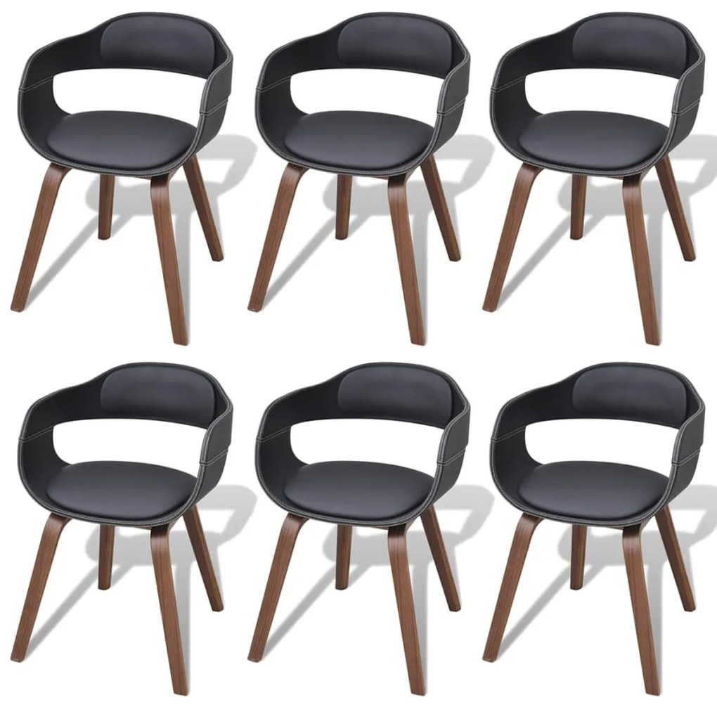 Sedie Da Pranzo 6 Pz Nere İn Legno Curvo E Similpelle /