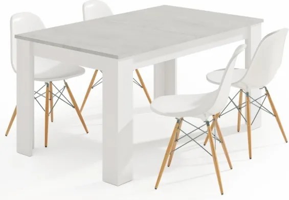 Tavolo allungabile da pranzo rettangolare in legno 140-190x90 cm Kendra Cemento/Bianco