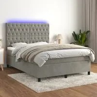 Letto a Molle Materasso e LED Grigio Chiaro 140x200 cm Velluto 3136305