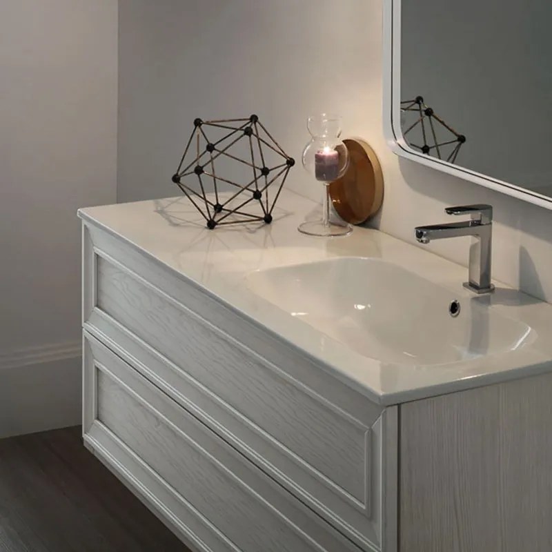 Lavabo integrale rettangolare L 106 cm in ceramica bianco