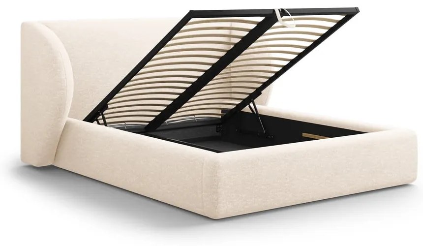 Letto matrimoniale imbottito color crema con contenitore con rete inclusa 200x200 cm Miley – Micadoni