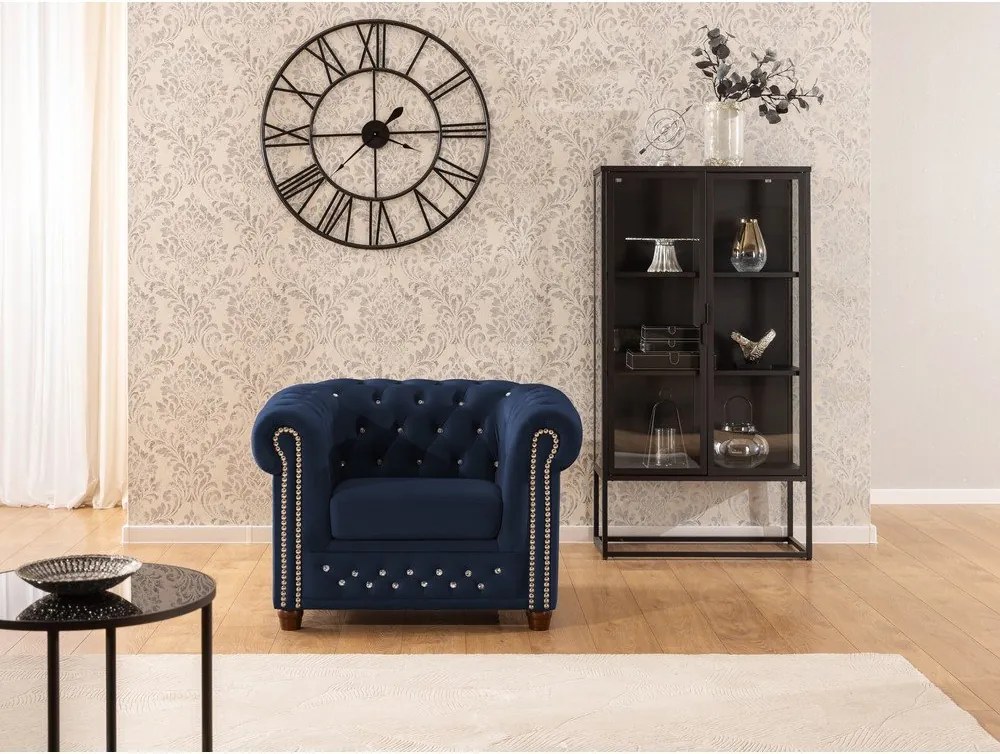 Poltrona chesterfield blu con rivestimento in velluto York Blik – Ropez
