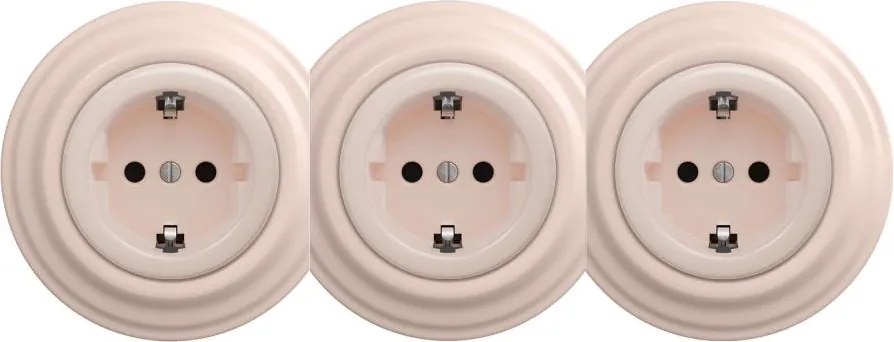Kliklap - Presa tripla da parete in stile retrò con cornice SCHUKO 230V, rosa antico