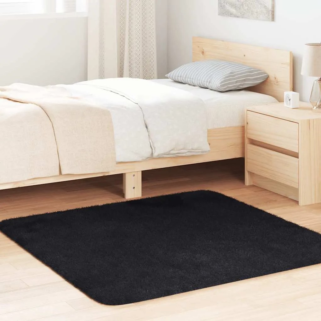 Tappeto Shaggy A Pelo Lungo Navarra Nero 120x120 Cm Poliestere /
