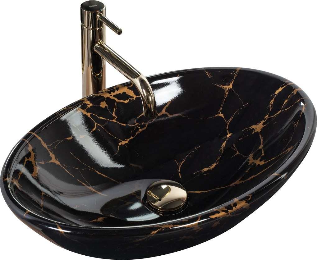 Lavabo da appoggio REA Pamela Black Marble Shiny