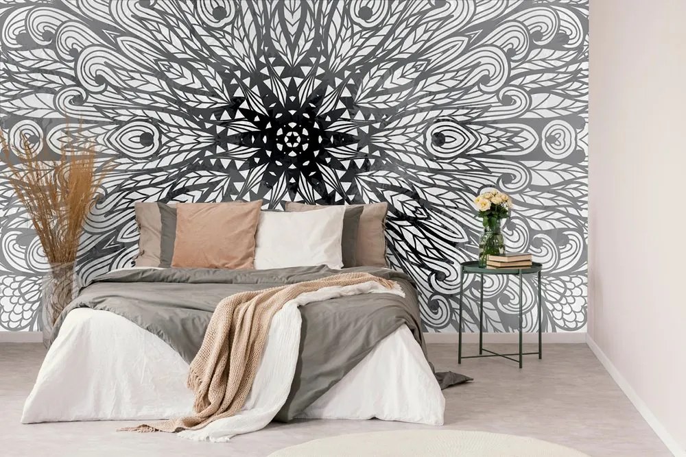 Carta da parati – Ornamento etnico unico in bianco e nero