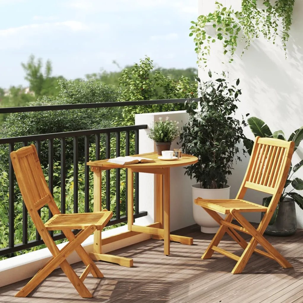 Set Da Pranzo Da Giardino Pieghevole 3 Pz İn Massello Di Acacia /