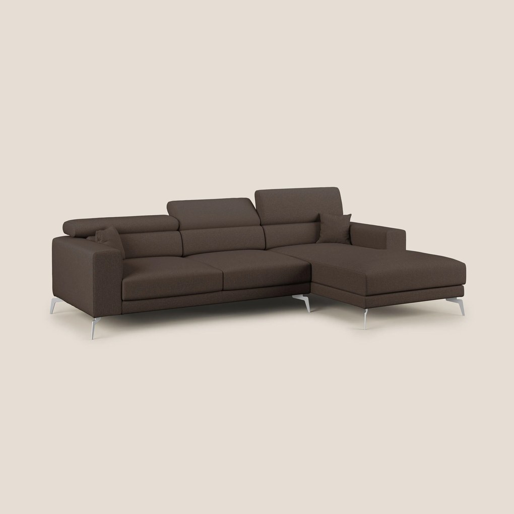 Blade Divano moderno angolare con poggiatesta reclinabili in tessuto impermeabile simil-cotone T13 marrone
