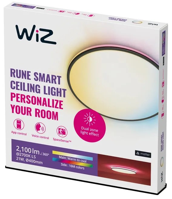 Pannello LED smart Rune WiZ Ceiling  nero Ø 40 cmrgbw ad intensità regolabile 2100 LUMEN, WIZ