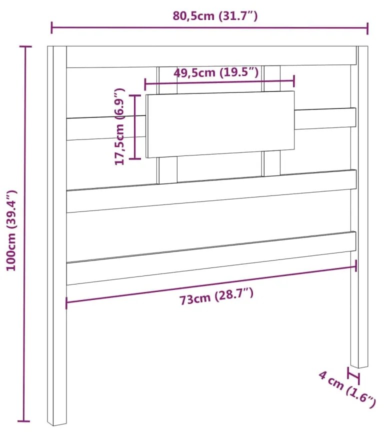 Testiera per Letto Nera 80,5x4x100 cm in Legno Massello di Pino