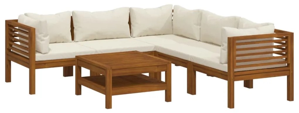Set divani da giardino 6 pz con cuscini crema in legno acacia