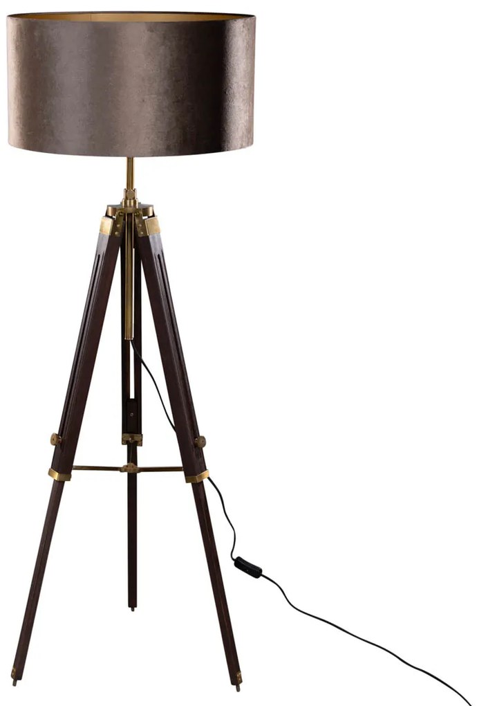 Lampada da terra a treppiede in ottone con paralume in velluto marrone 50 cm - Cortin