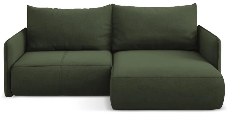 Divano angolare verde allungabile/con contenitore (con penisola a destra) Nanea – Makamii