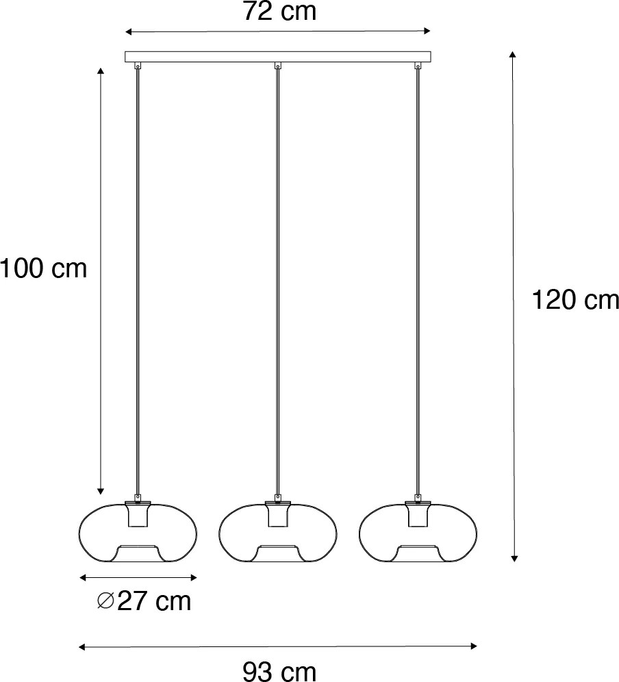 Lampadario nero con vetro fumé oblungo 3 luci - Ayesha