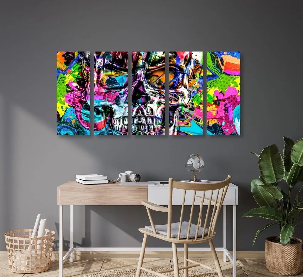 Quadri 5 pezzi – Teschio artistico colorato