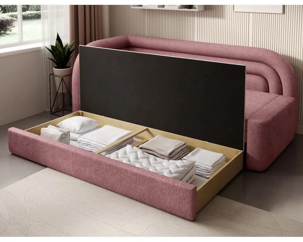 Divano rosa allungabile/con contenitore con penisola a sinistra e rivestimento in ciniglia 223 cm Fabillo – ELTAP
