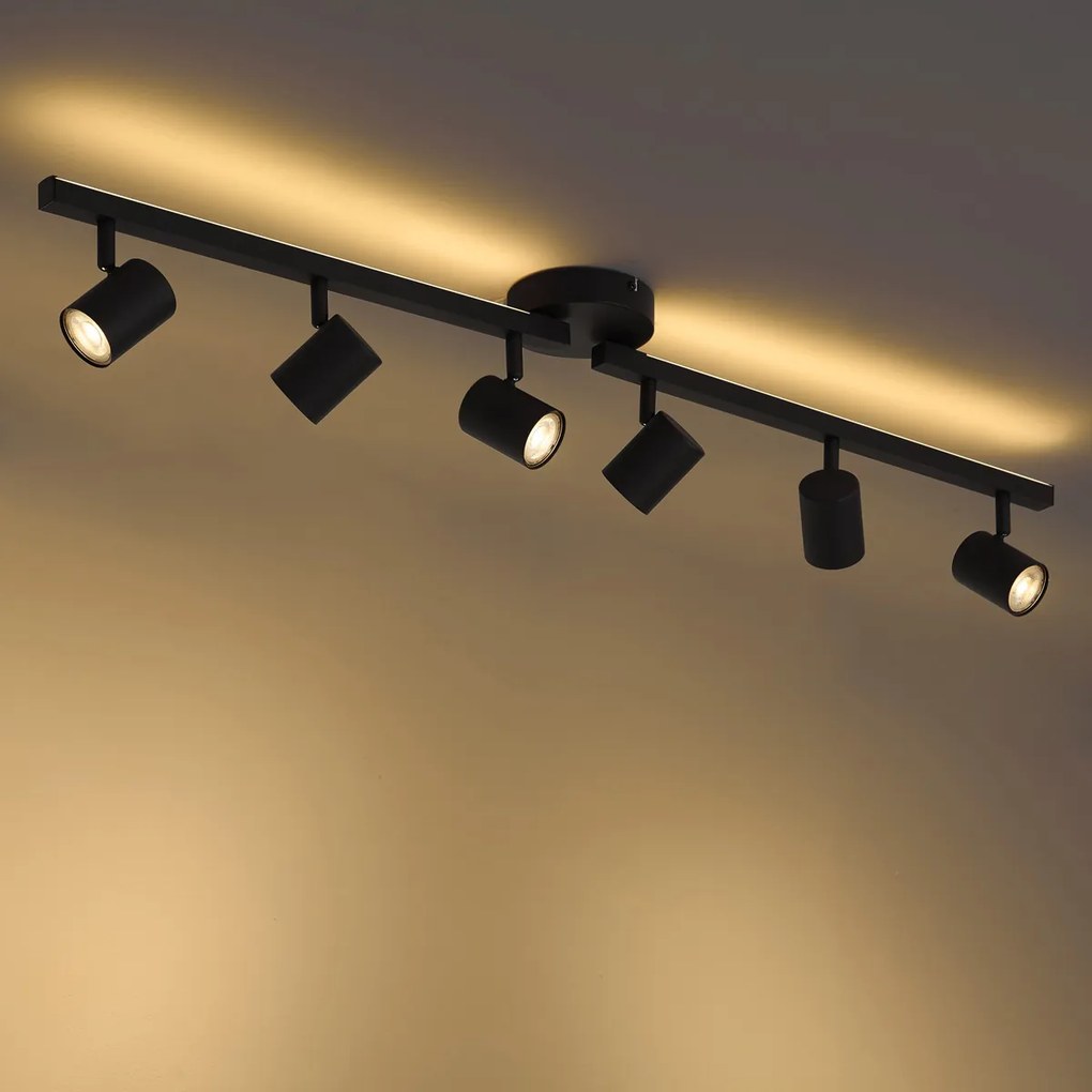 Faretto da soffitto moderno nero 6 luci GU10 50mm con retroilluminazione e interruttore a 3 vie - Back Up