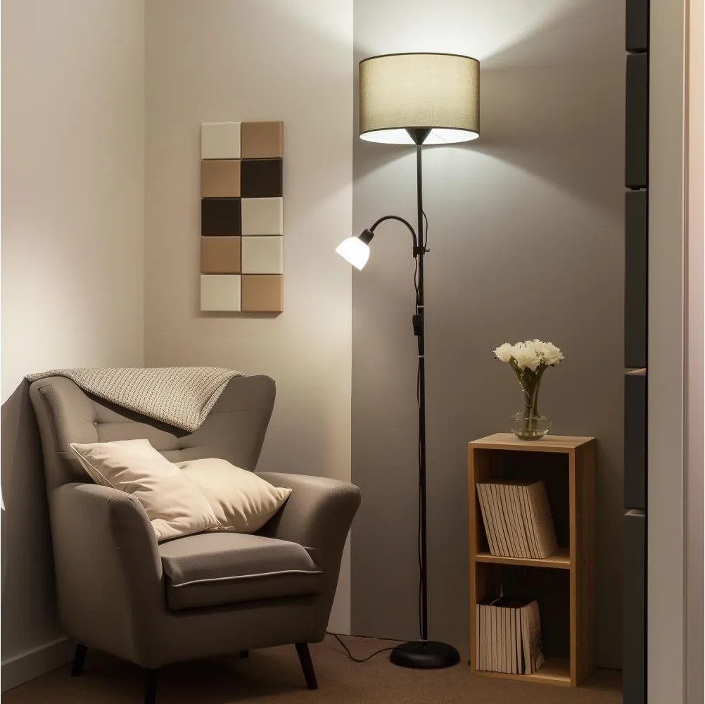 Brilagi - Lampada da terra CERIA 2 in 1 1xE27/100W/230V + 1xE14/25W nero/marrone