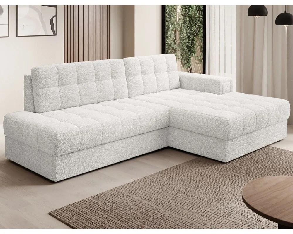 Divano angolare color crema allungabile (con penisola a destra/con chaise lounge) con rivestimento in bouclé Blezalt – ELTAP