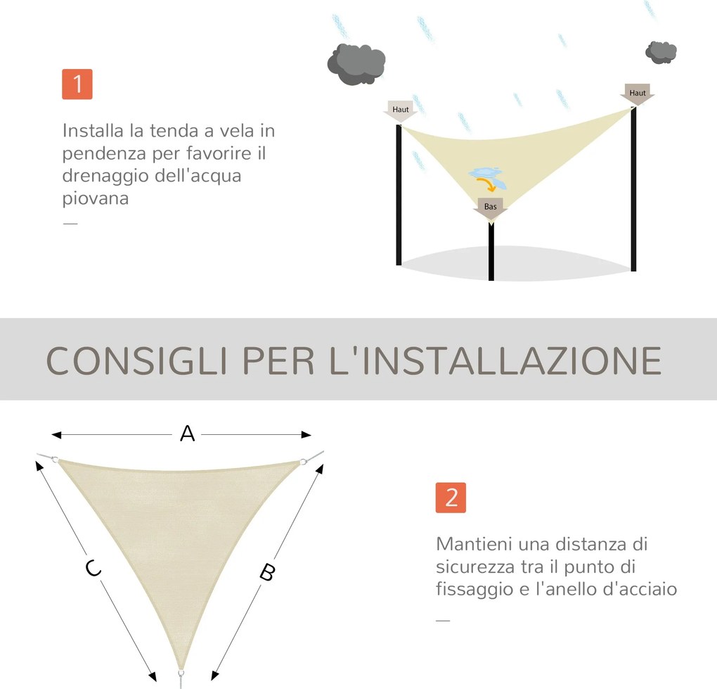 Tenda Vela da Giardino Triangolare in HDPE Crema 5x5x5m...