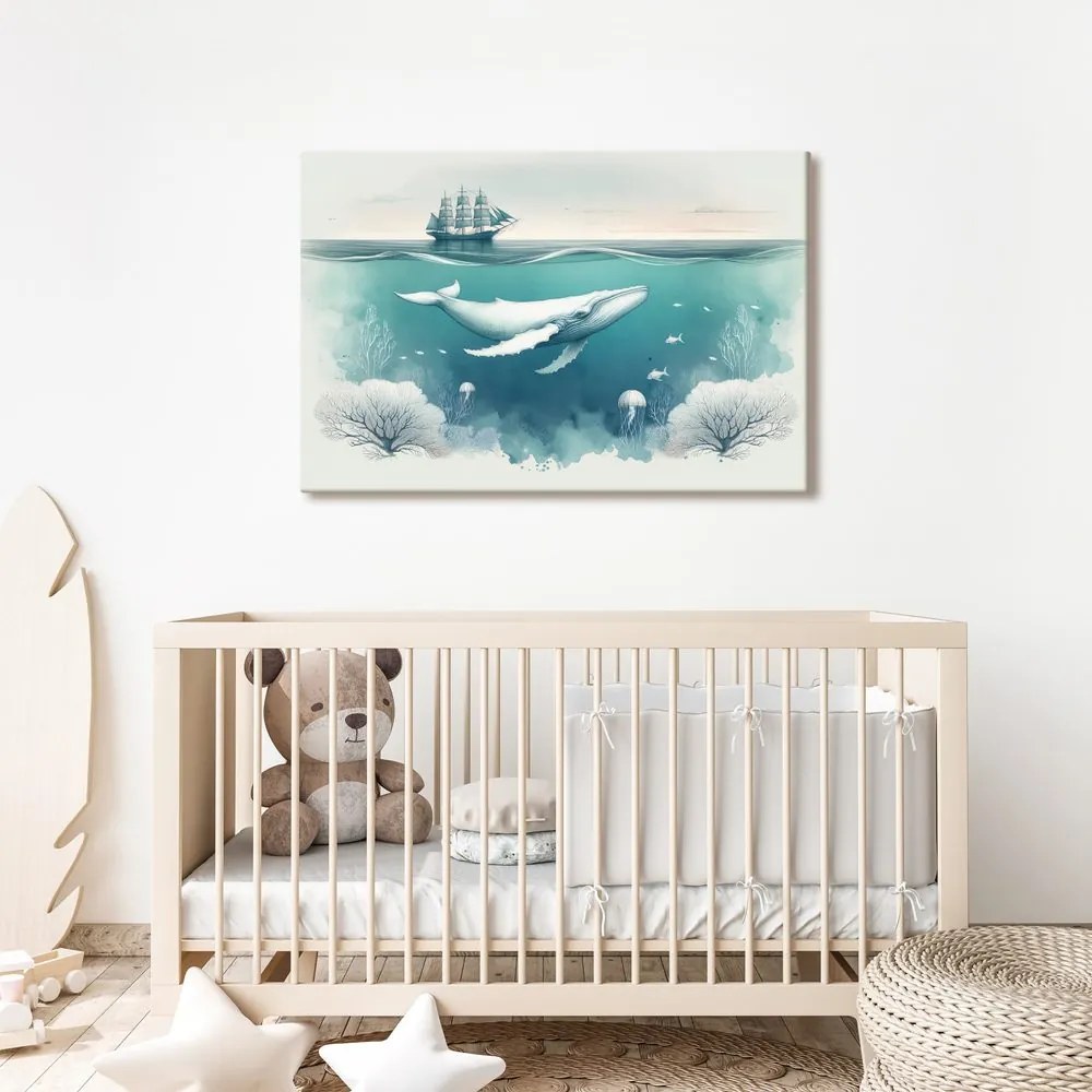 Quadro su tela – Balena e coralli sotto la superficie