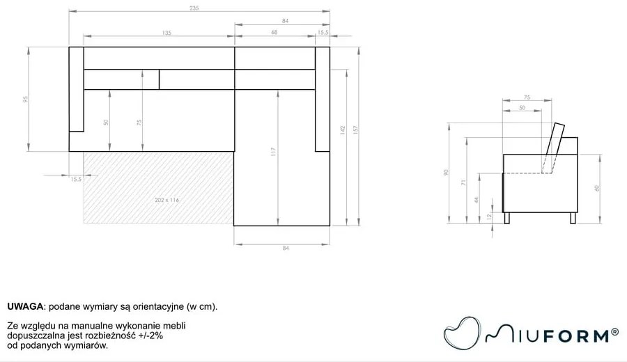 Divano letto angolare beige, angolo destro Scandic Lagom - Miuform