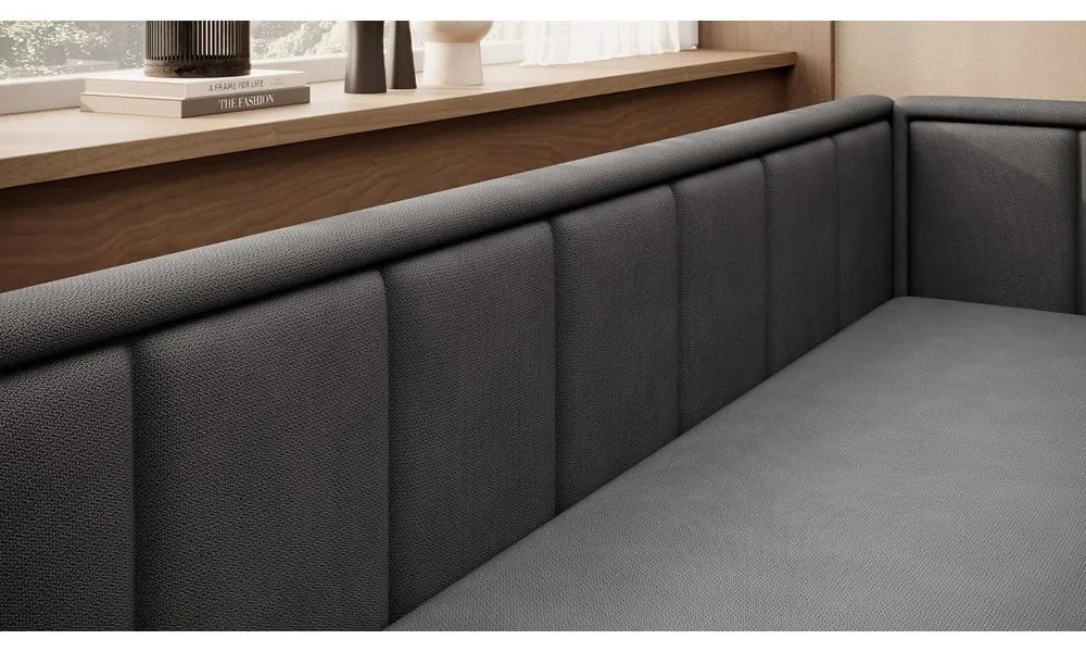 Divano grigio scuro allungabile/con contenitore e rivestimento in ciniglia 214 cm Fulgeo – ELTAP