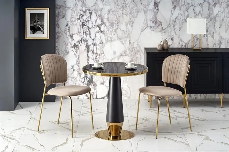 Tavolo Molina effetto marmo nero / marmo dorato - Ø59 x h74 cm