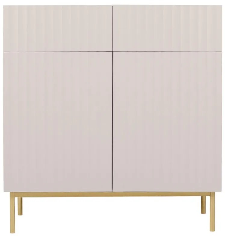 Credenza alta con 2 ante e 2 cassetti in MDF e Acciaio Beige e Dorato - EVILANA