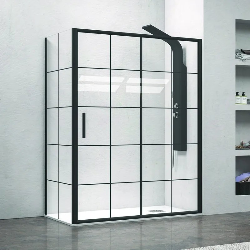 Cabina doccia colore nero 110x90 vetro con riquadri neri NICO-D3000S - KAMALU