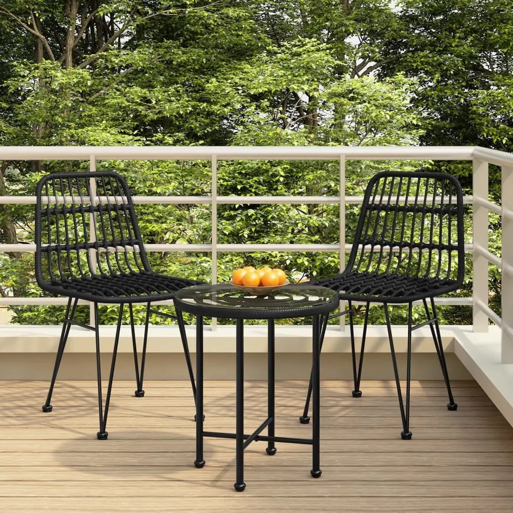 Set Da Pranzo Da Giardino 3 Pz Nero İn Polyrattan /